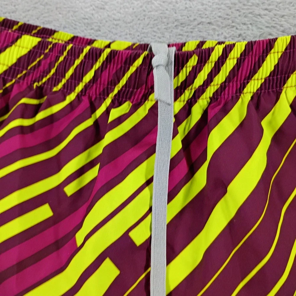 Nike Womens Tempo Running Shorts Berry Lime Medium Geometric Stripe Dri-FIT